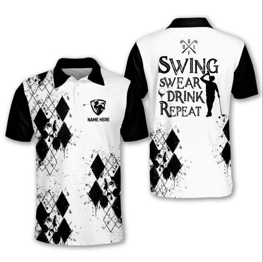 Swing Swear Drink Repeat Golf Polo Shirt, Golf shirt for men, Golf pla