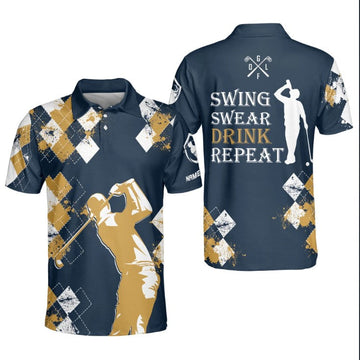 Swing Swear Drink Repeat Golf Polo Shirt, Golf shirt for men, Golf player gift