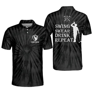 Swing swear drink reapat Golf Polo Shirt, Personalized name Polo Shirt for men, Golf player shirt