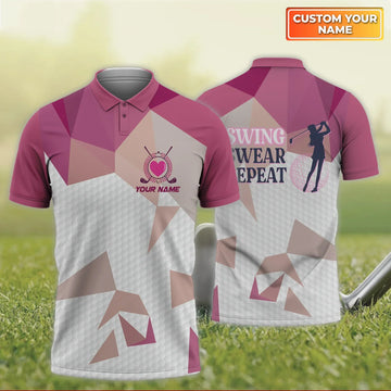 Swing Swear Repeat, Personalized Name 3D Polo Shirt For Golfers