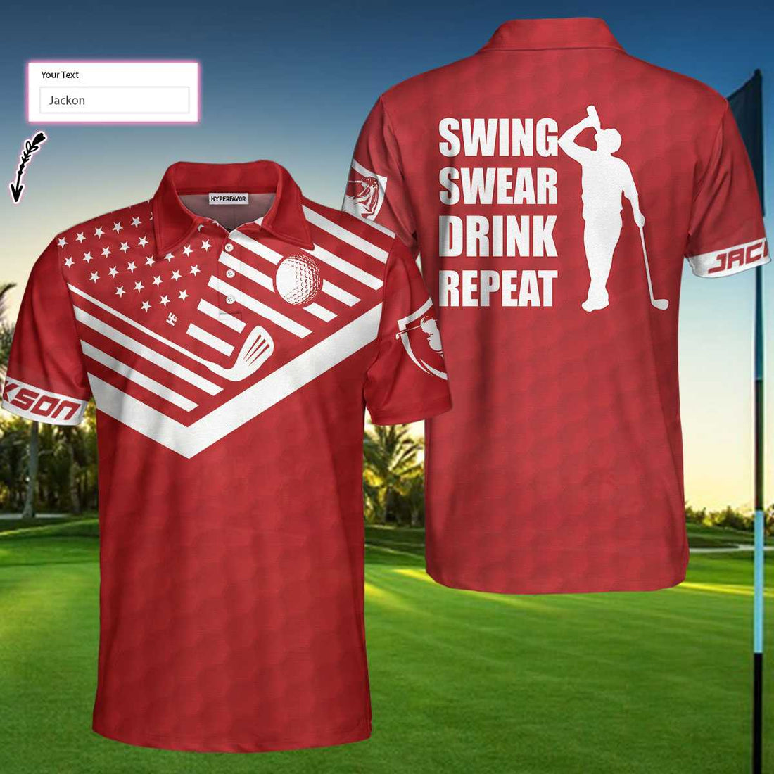 Swing Swear Drink Repeat Sunday Red Custom Polo Shirt - 1