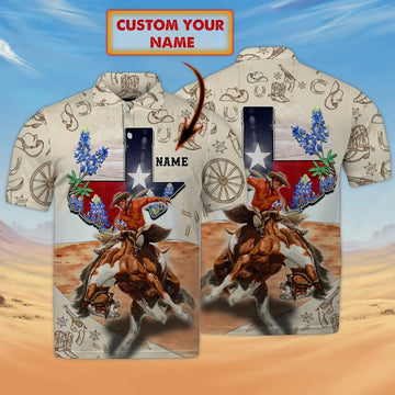 Men's Texas Horseback Riding - Personalized Name 3D Polo Shirt