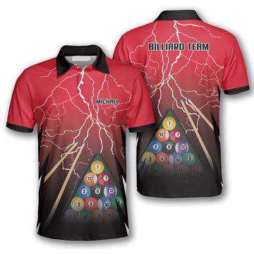 Thunder Lightning Red Version Custom Billiard Shirts for Men, Men's Billiard Polo Shirts, Custom Billiard ball for Team