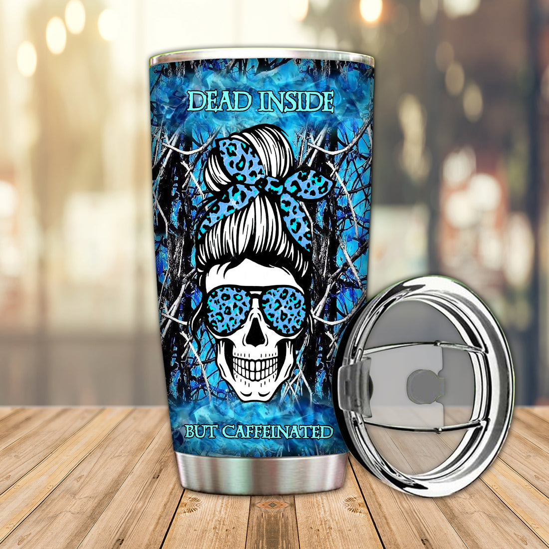 Dead Inside But Caffeinated Tumbler 20 OZ Car Cup Cap