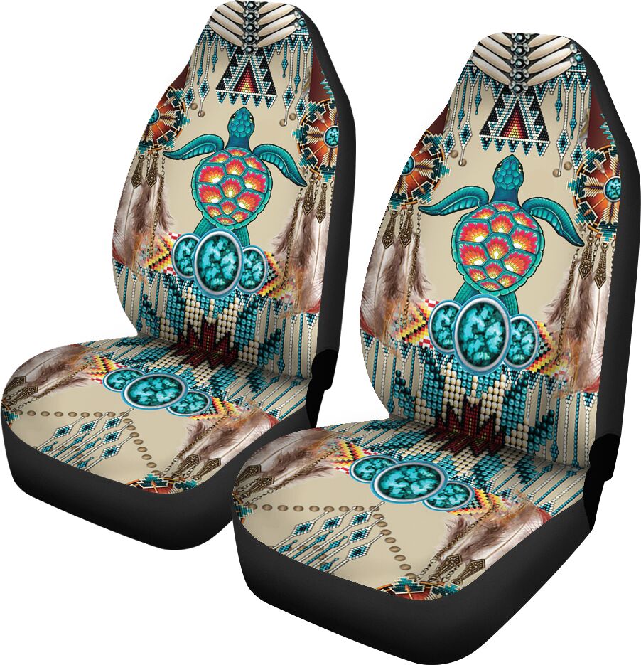 Turtle Feathers Patterns Car Seat Covers, Car Seat Set Of Two, Automotive Seat Covers