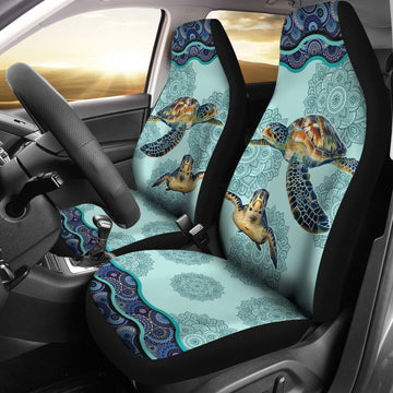 Turtle Flower Mandala Art Car Seat Covers, Car Seat Set Of Two, Automotive Seat Covers