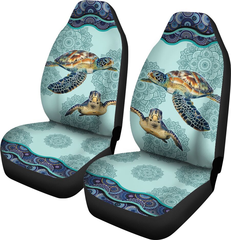 Turtle Flower Mandala Art Car Seat Covers, Car Seat Set Of Two, Automotive Seat Covers