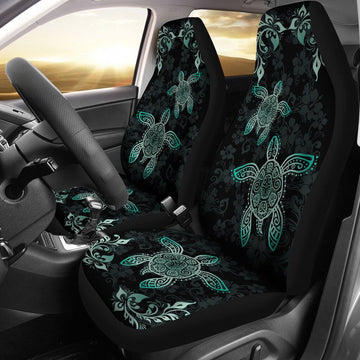 Turtle Hawaii Turtle Flower Pattern Car Seat Covers, Car Seat Set Of Two, Automotive Seat Covers