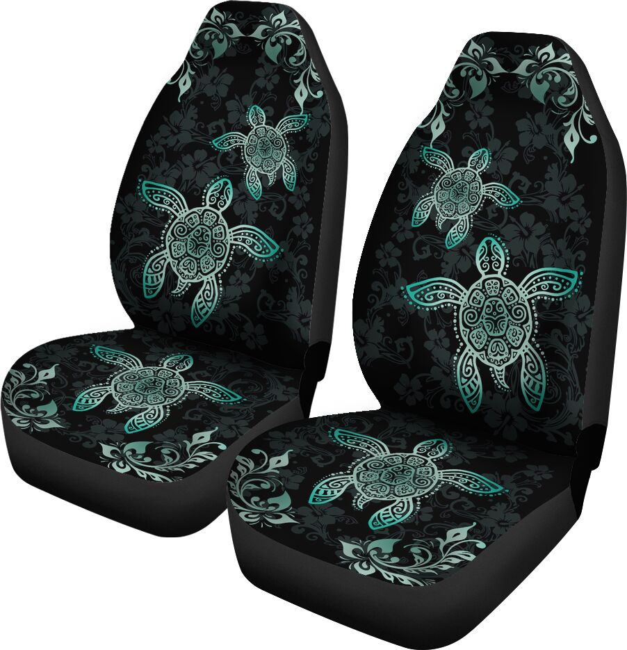 Turtle Hawaii Turtle Flower Pattern Car Seat Covers, Car Seat Set Of Two, Automotive Seat Covers