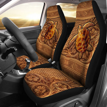 Turtle Leather Embossed Print Car Seat Covers, Car Seat Set of Two, Automotive Seat Covers Set