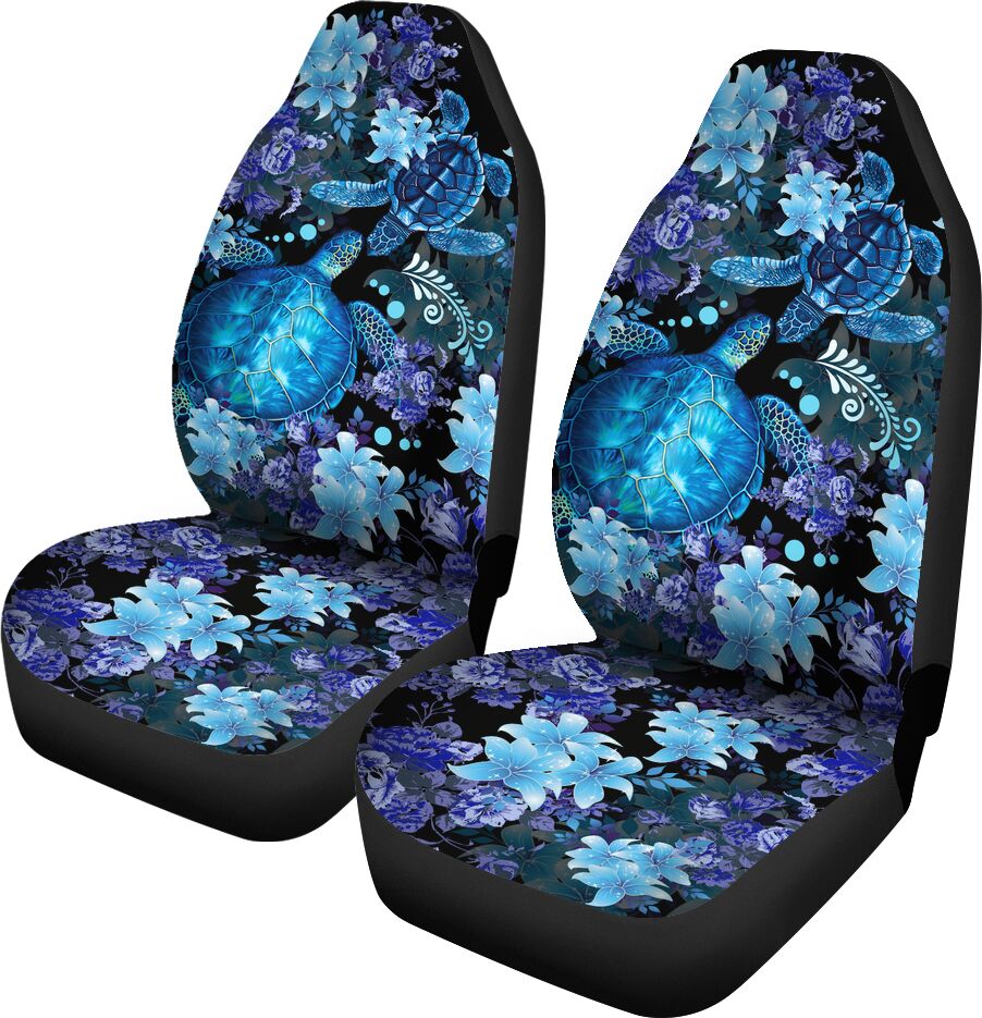 Turtle Blue Flower Car Seat Covers, Car Seat Set Of Two, Automotive Seat Covers