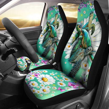 Turtle Daisy Floral Car Seat Covers, Car Seat Set Of Two, Carseat Covers, Automotive Seat Covers