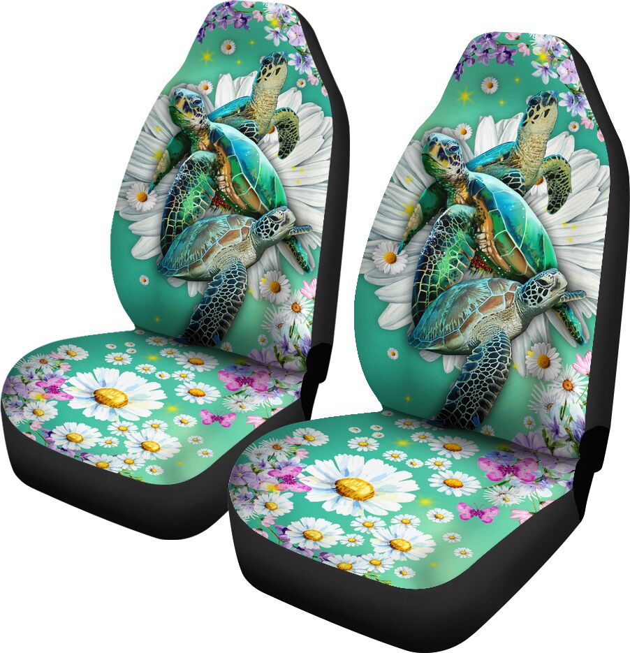 Turtle Daisy Floral Car Seat Covers, Car Seat Set Of Two, Carseat Covers, Automotive Seat Covers