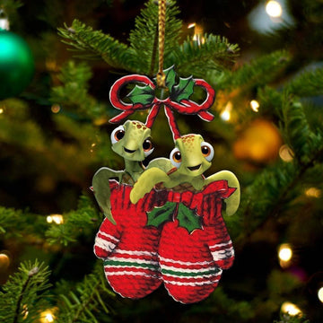 Turtle Inside Your Gloves Christmas Holiday Two Sided Ornament, Gift For Dog Lovers