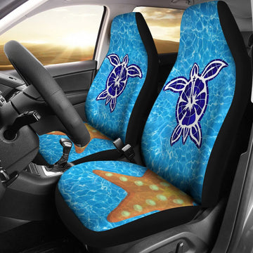 Turtle On Swimming Pool Background Car Seat Covers, Car Seat Set Of Two, Automotive Seat Covers