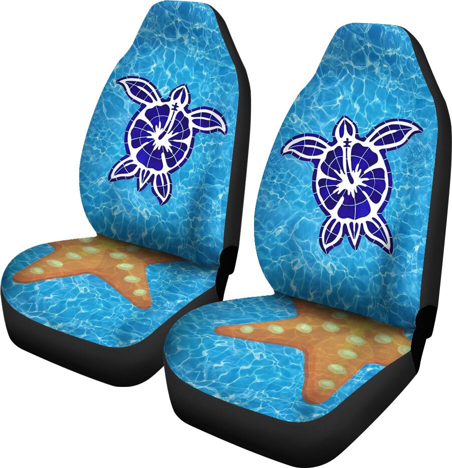 Turtle On Swimming Pool Background Car Seat Covers, Car Seat Set Of Two, Automotive Seat Covers