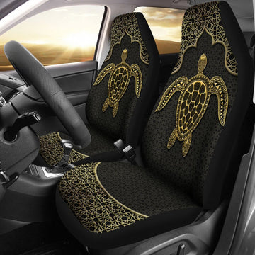 Turtle Pattern Gold Car Seat Covers, Car Seat Set Of Two, Carseat Covers, Automotive Seat Covers