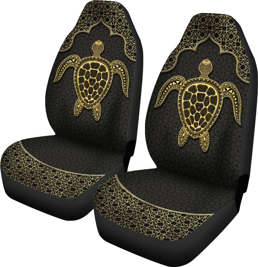 Turtle Pattern Gold Car Seat Covers, Car Seat Set Of Two, Carseat Covers, Automotive Seat Covers