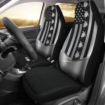 Turtle USA Flag Silver Metal Car Seat Covers, Car Seat Set Of Two, Automotive Seat Covers