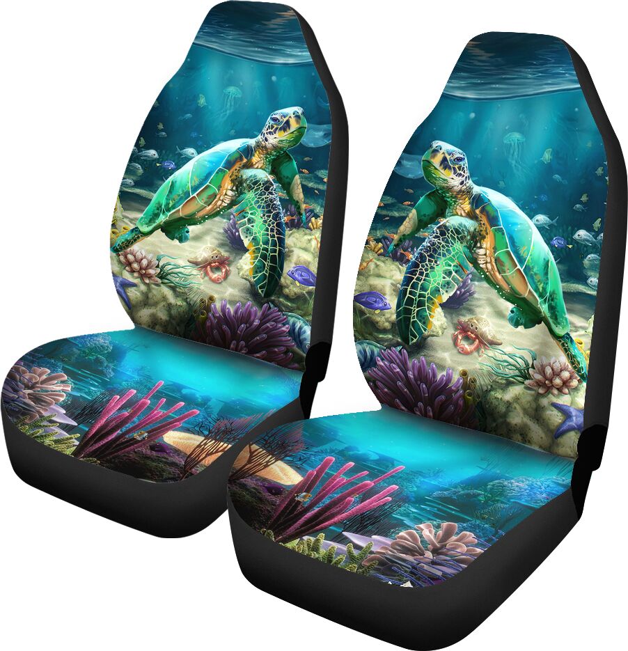 Turtles Underwater Sea Art Car Seat Covers, Car Seat Set Of Two, Carseat Covers, Automotive Seat Covers