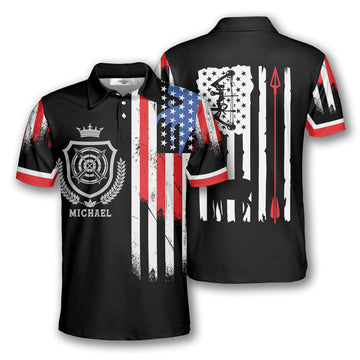 Archery Crown Emblem American Flag Custom Archery Shirts for Men, Custom Archery Shirts for Team, Men's Archery Polo Shirts