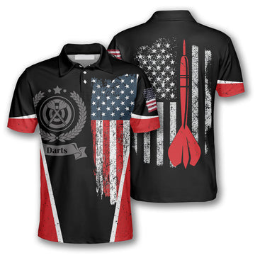 Darts and American Flag Darts Shirts for Men Darts Polo Shirt, Custom Dart Jersey for Team, Dartboard Shirts