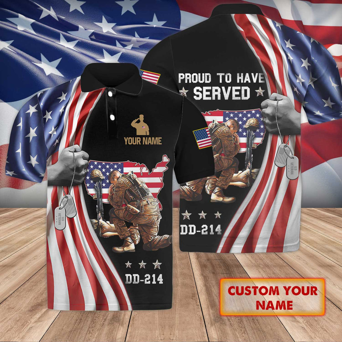 Veteran DD 214 Personalized Name 3D Polo Shirt, Gift for veteran