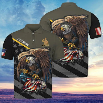 Personalized Name Veteran Eagle Amrican flag 3D Polo Shirt, gift for Veteran