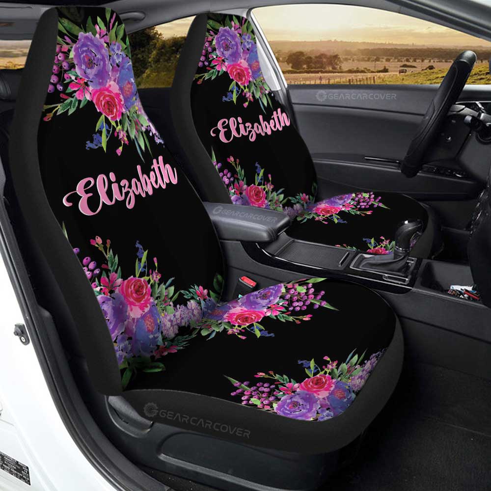 Violet Flowers Car Seat Covers Custom Personalized Name Car Accessories - Gearcarcover - 3