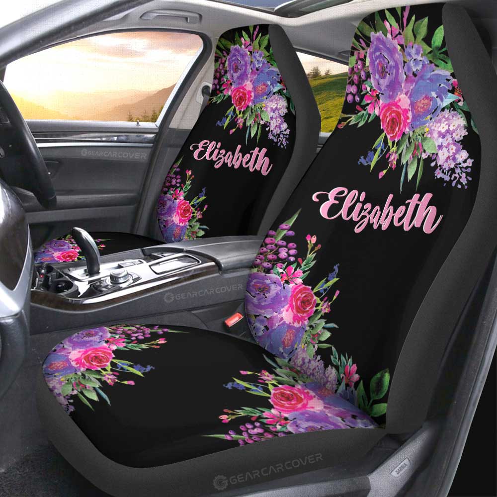 Violet Flowers Car Seat Covers Custom Personalized Name Car Accessories - Gearcarcover - 4