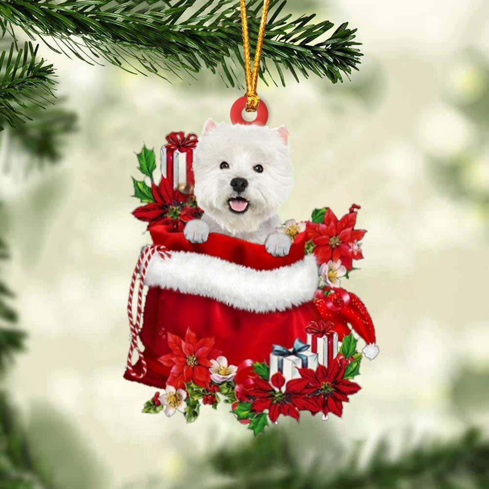 West Highland White Terrier In Gift Bag Christmas Ornament, Gift For Dog Lovers