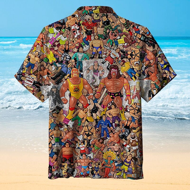 Wrestling Character Collage Art Hawaiian Shirt And Short