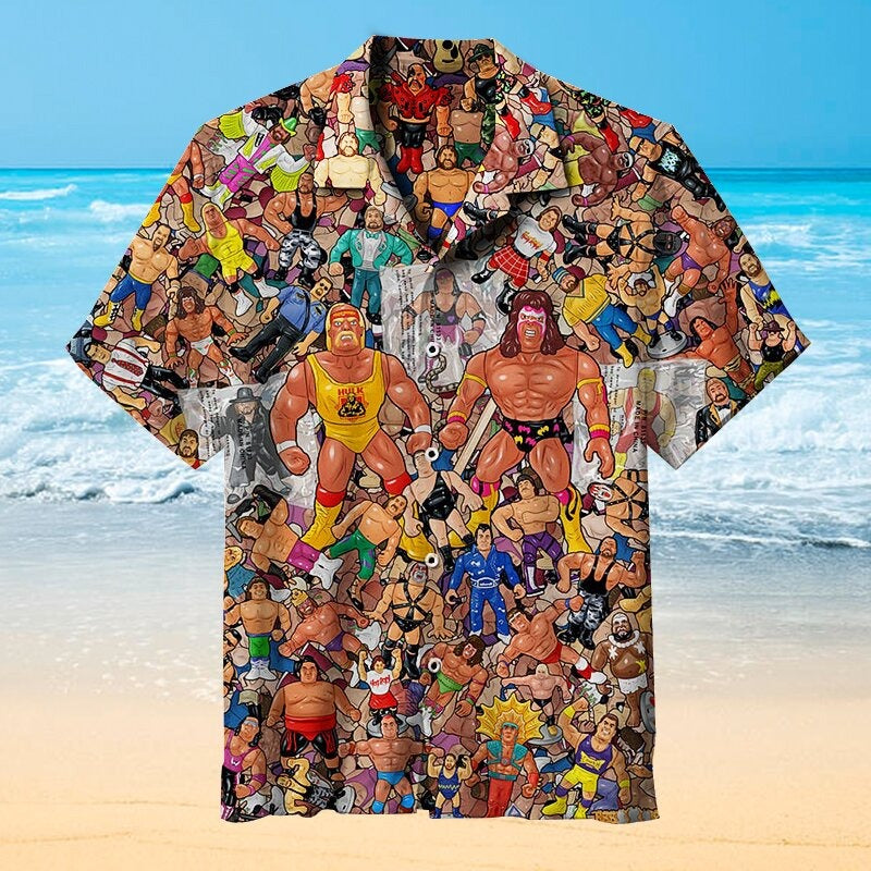 Wrestling Character Collage Art Hawaiian Shirt And Short