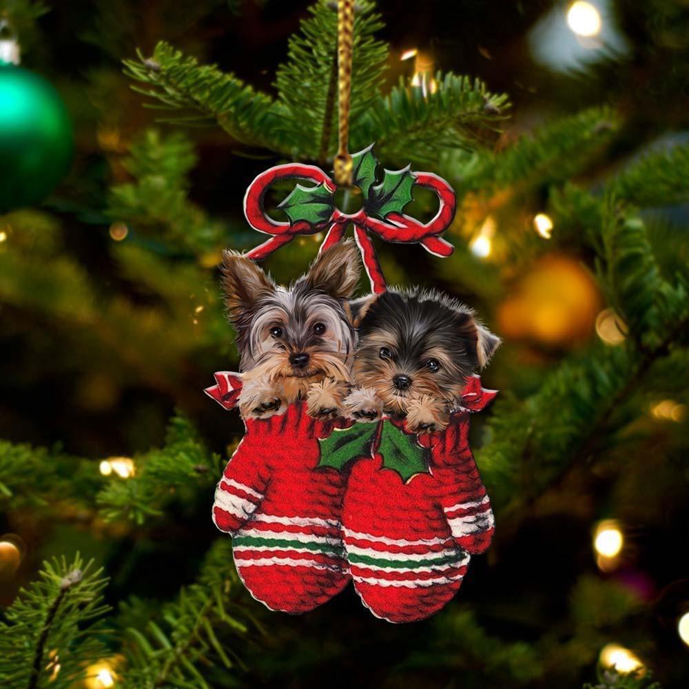 Yorkshire Terrier Inside Your Gloves Christmas Holiday Two Sided Ornament, Gift For Dog Lovers