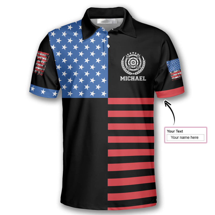 Archery American Flag Logo Custom Archery Shirts for Men, Custom Archery Shirts for Team, Men's Archery Polo Shirts