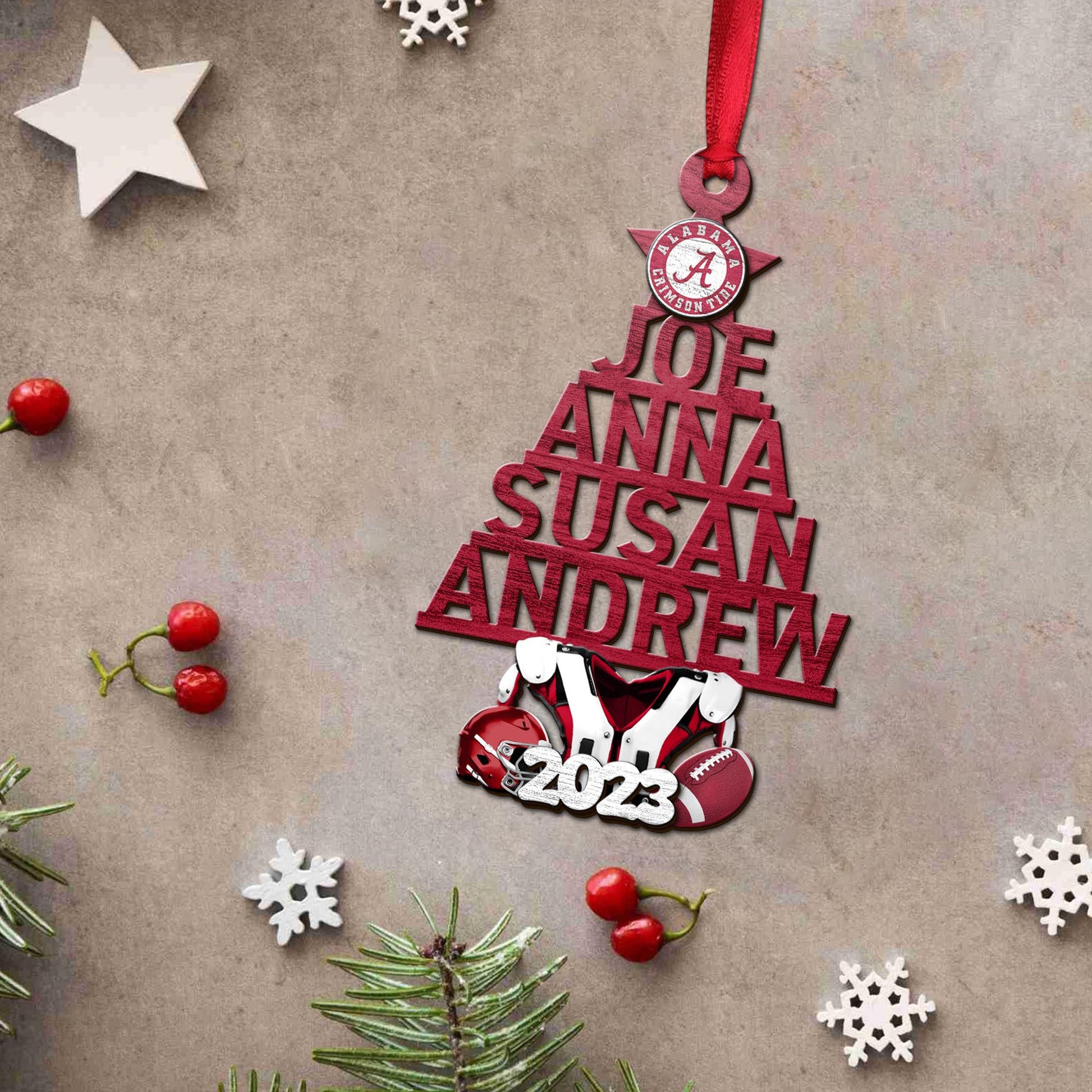 Alabama Crimson Tide 2 Layered Piece Wooden Ornament Custom Names And Choose Number Of Names, Sport Team And Christmas Tree Ornament ETRG-52210