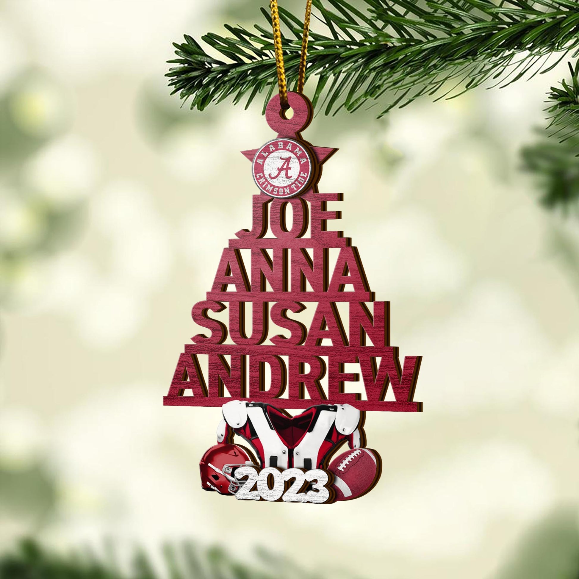 Alabama Crimson Tide 2 Layered Piece Wooden Ornament Custom Names And Choose Number Of Names, Sport Team And Christmas Tree Ornament ETRG-52210