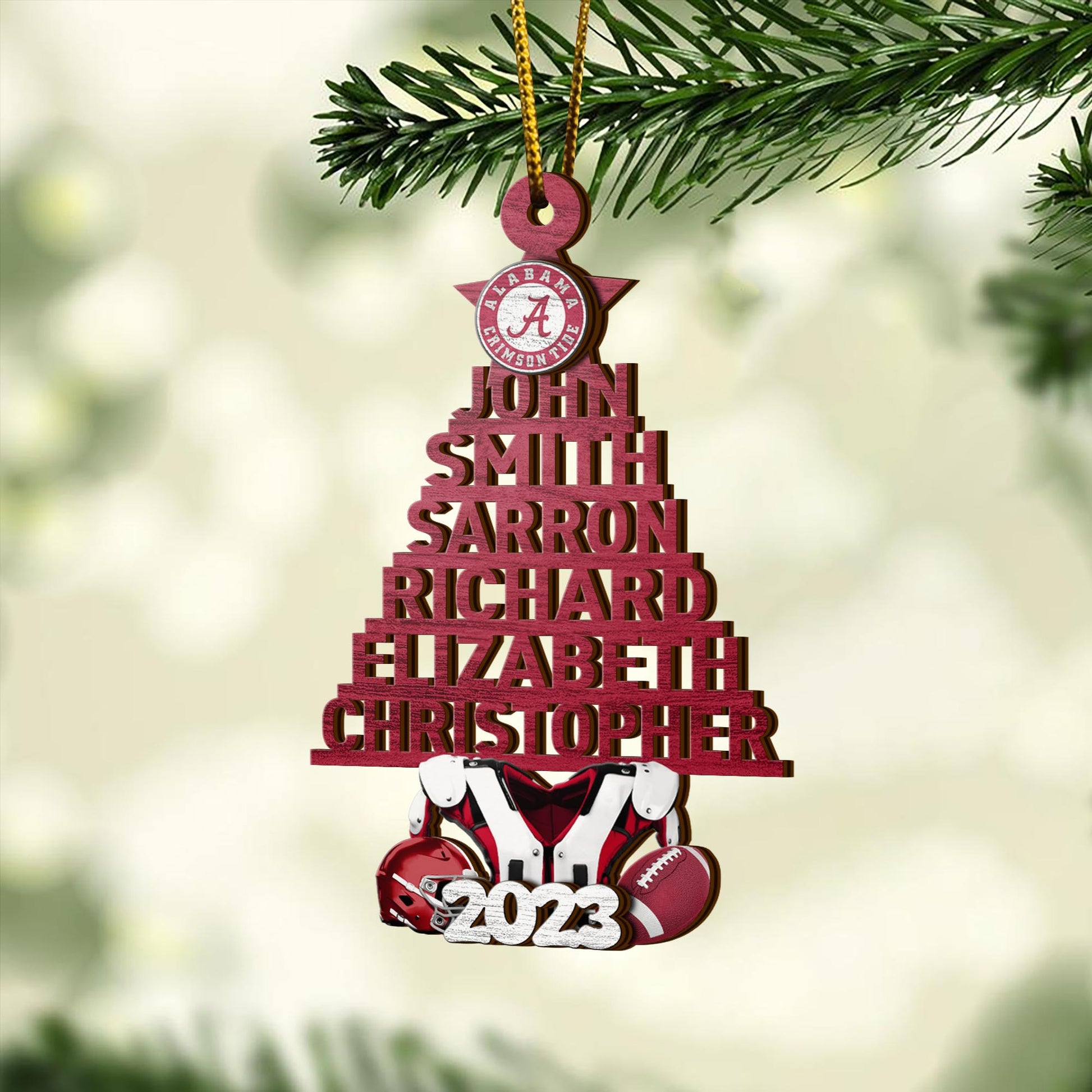 Alabama Crimson Tide 2 Layered Piece Wooden Ornament Custom Names And Choose Number Of Names, Sport Team And Christmas Tree Ornament ETRG-52210