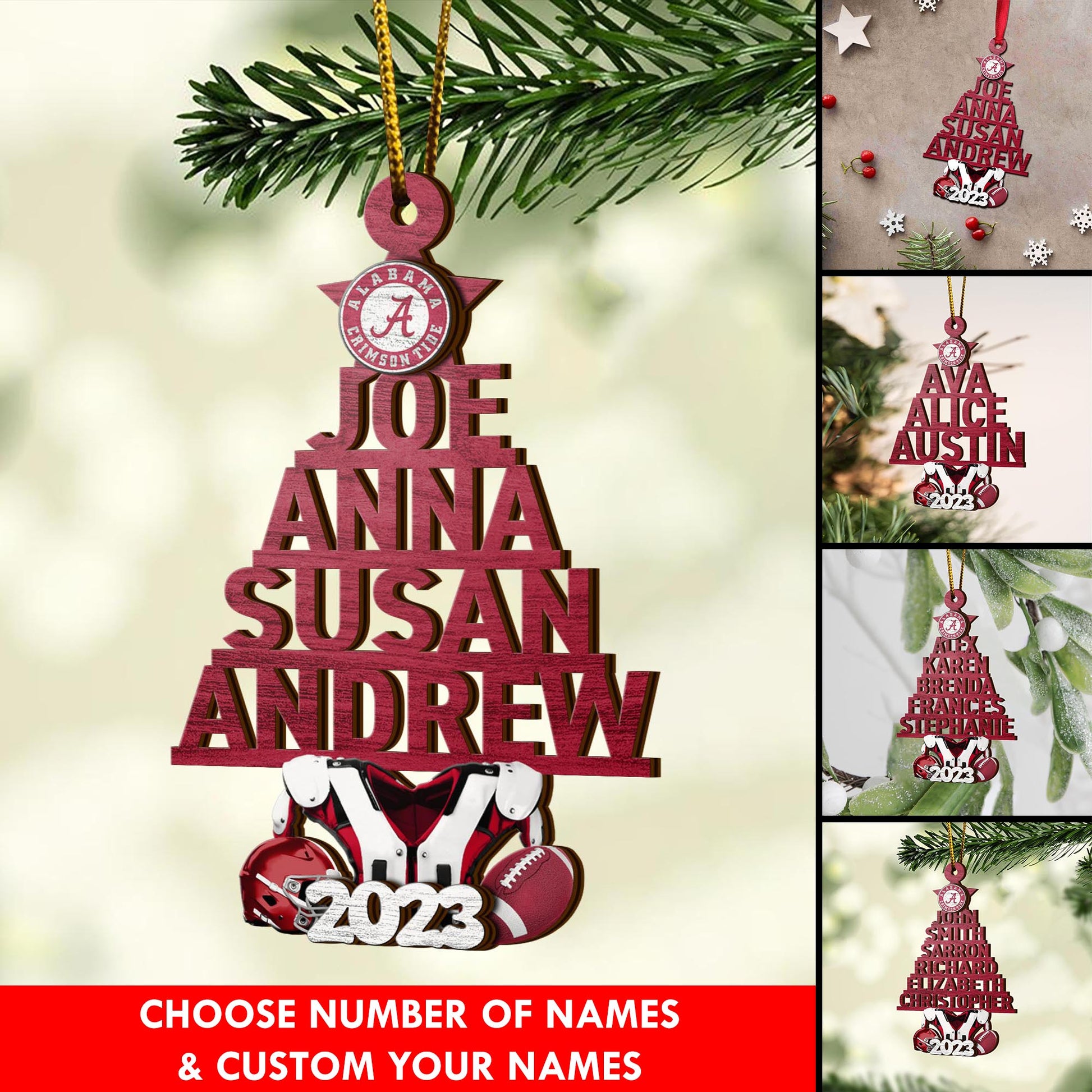 Alabama Crimson Tide 2 Layered Piece Wooden Ornament Custom Names And Choose Number Of Names, Sport Team And Christmas Tree Ornament ETRG-52210