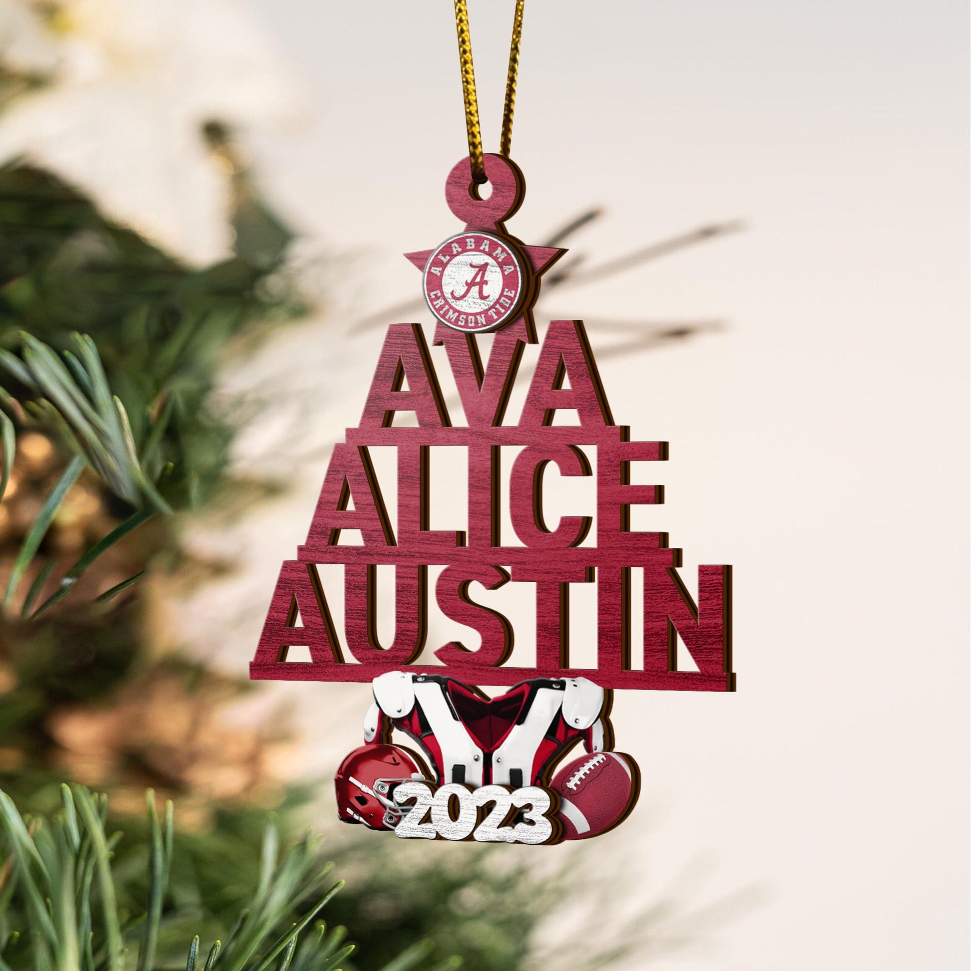 Alabama Crimson Tide 2 Layered Piece Wooden Ornament Custom Names And Choose Number Of Names, Sport Team And Christmas Tree Ornament ETRG-52210