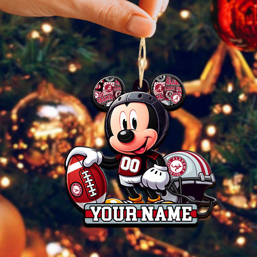 Alabama Crimson Tide 2 Layered Wooden Ornament Personalized Your Name, Football Team And MK Mouse Ornament, Football Lover Gifts ETHY-52624