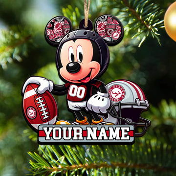 Alabama Crimson Tide 2 Layered Wooden Ornament Personalized Your Name, Football Team And MK Mouse Ornament, Football Lover Gifts ETHY-52624