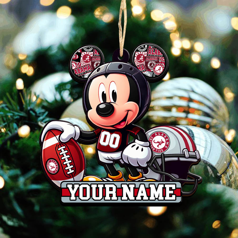 Alabama Crimson Tide 2 Layered Wooden Ornament Personalized Your Name, Football Team And MK Mouse Ornament, Football Lover Gifts ETHY-52624