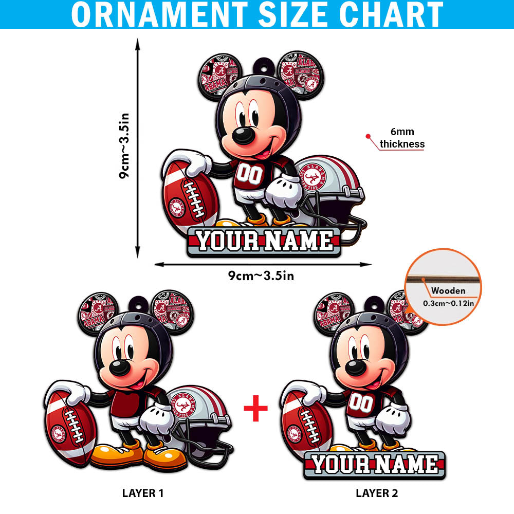 Alabama Crimson Tide 2 Layered Wooden Ornament Personalized Your Name, Football Team And MK Mouse Ornament, Football Lover Gifts ETHY-52624