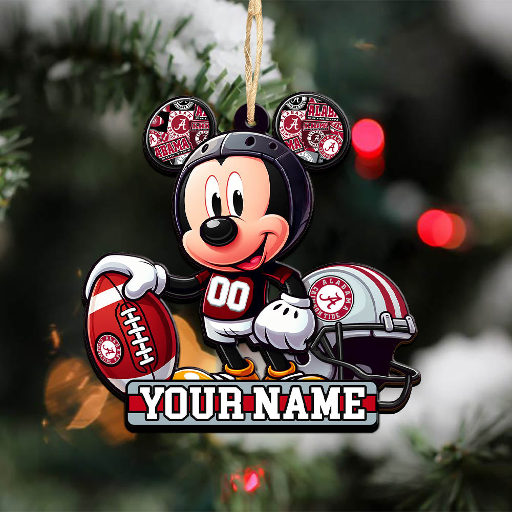 Alabama Crimson Tide 2 Layered Wooden Ornament Personalized Your Name, Football Team And MK Mouse Ornament, Football Lover Gifts ETHY-52624