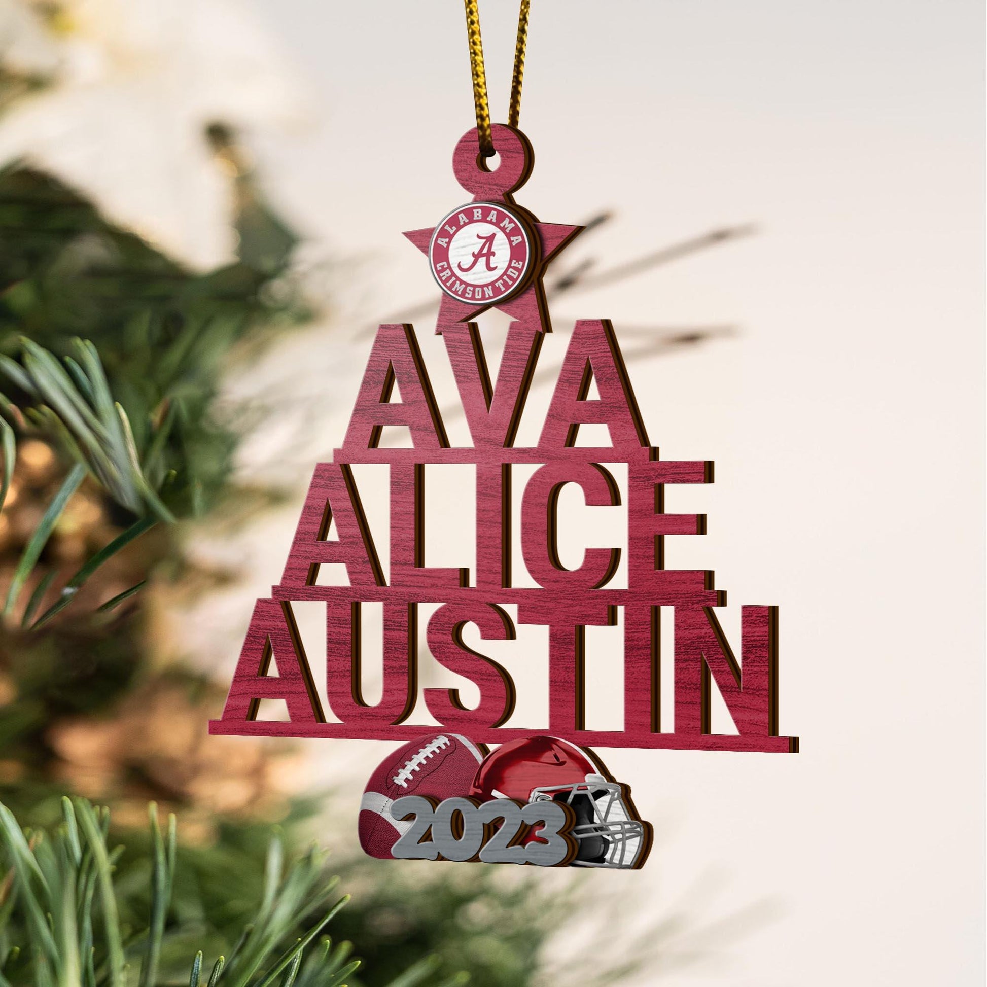 Alabama Crimson Tide 3 Layered Piece Wooden Ornament Custom Names And Choose Number Of Names, Sport Team And Christmas Tree Ornament, Sport Gifts ETRG-51938