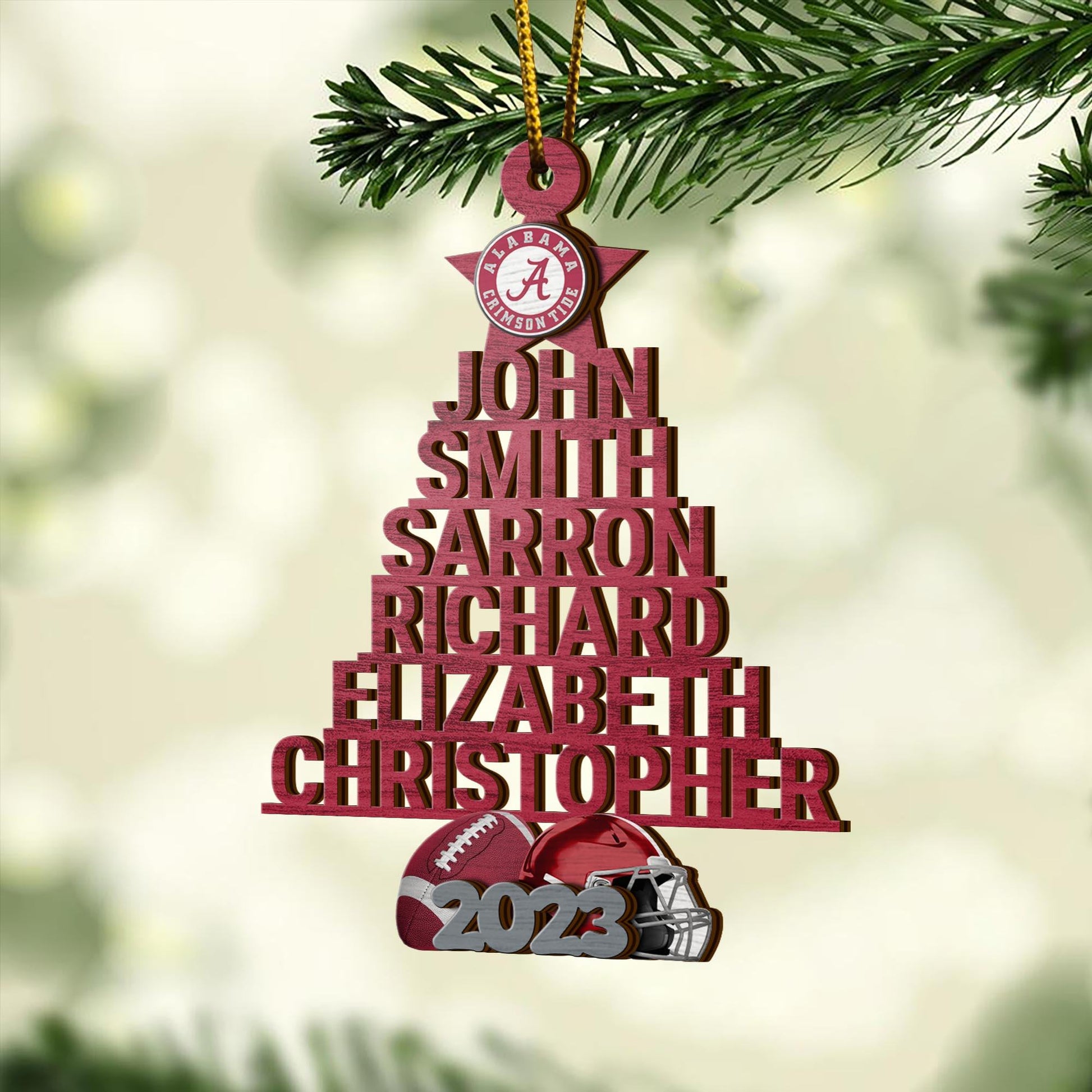Alabama Crimson Tide 3 Layered Piece Wooden Ornament Custom Names And Choose Number Of Names, Sport Team And Christmas Tree Ornament, Sport Gifts ETRG-51938