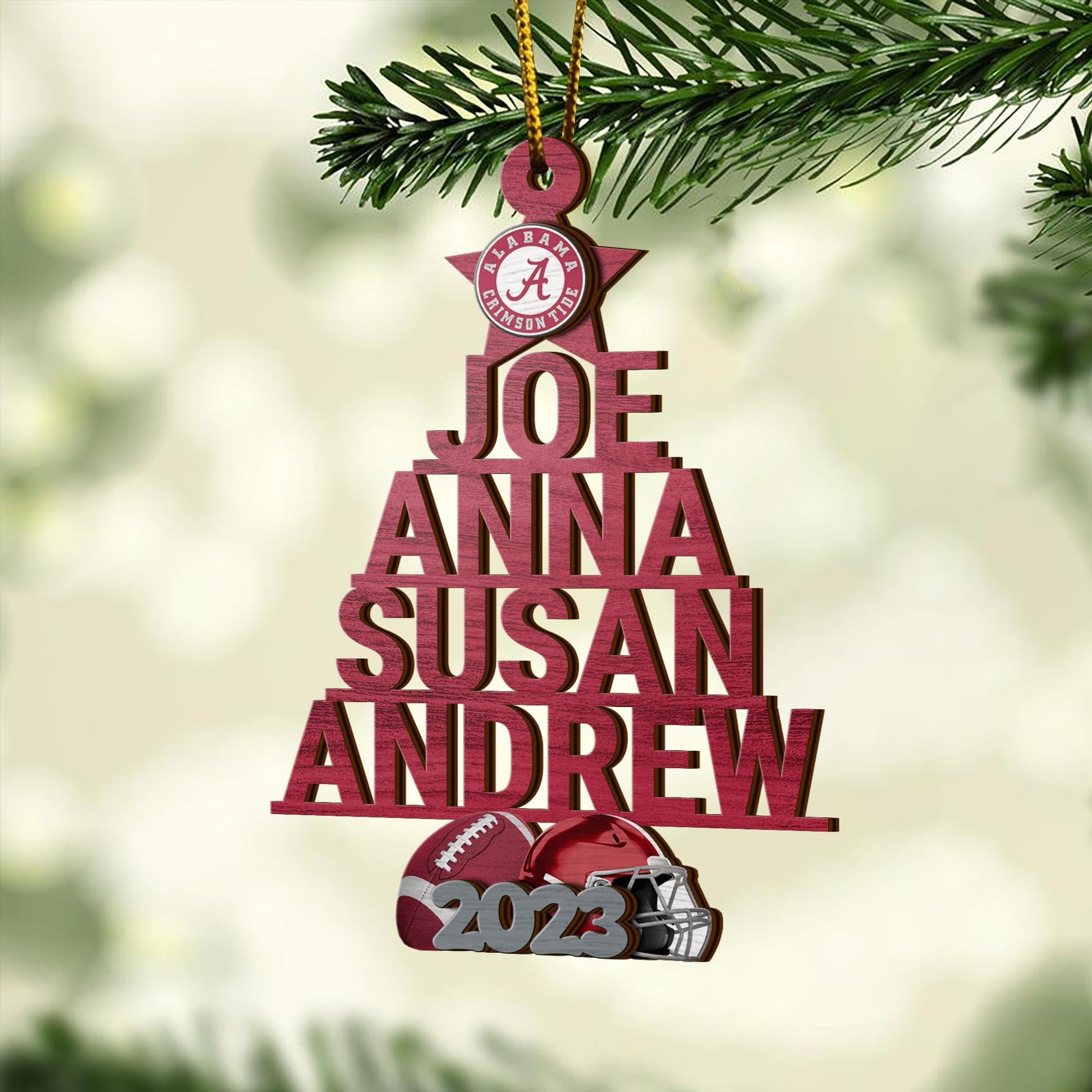 Alabama Crimson Tide 3 Layered Piece Wooden Ornament Custom Names And Choose Number Of Names, Sport Team And Christmas Tree Ornament, Sport Gifts ETRG-51938