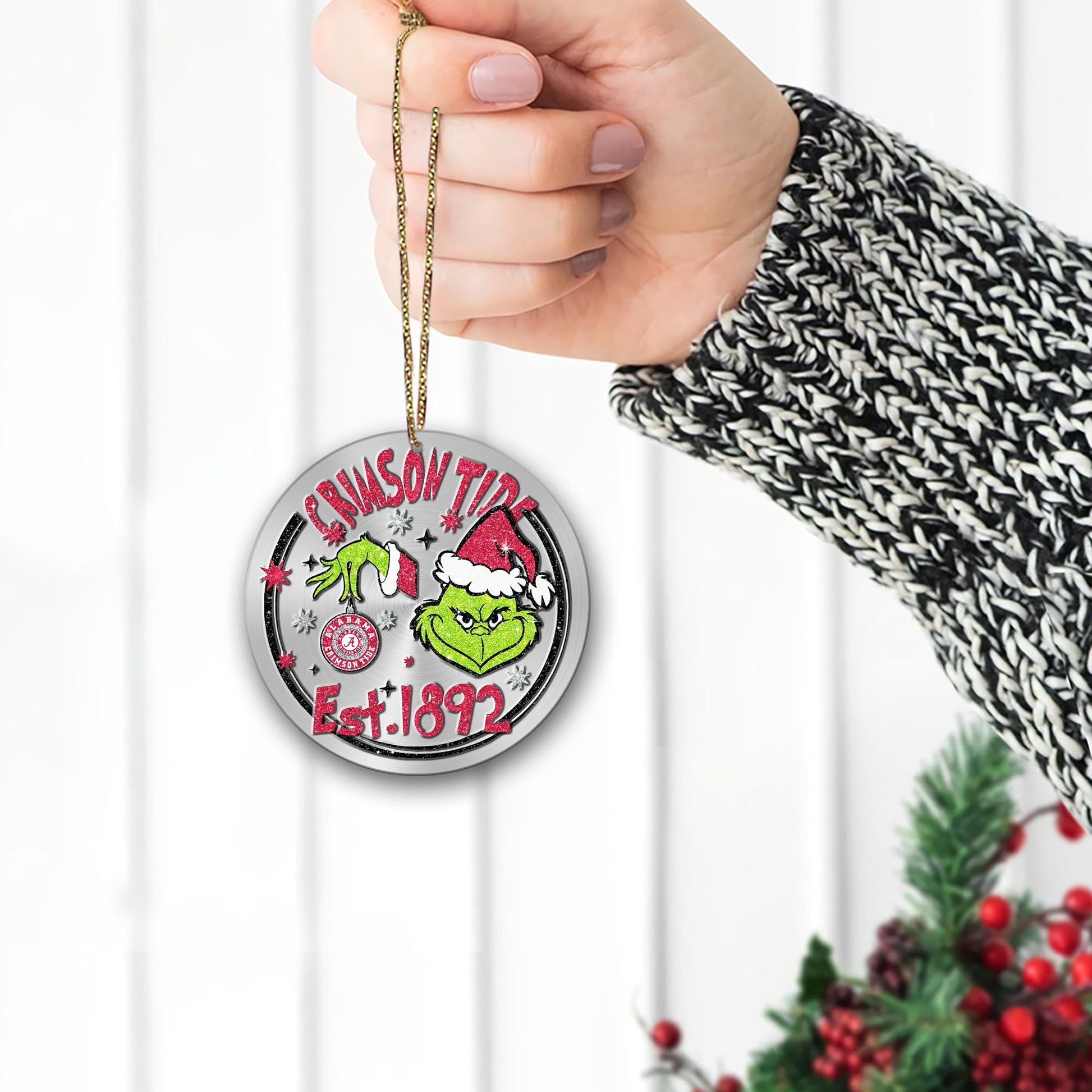 Alabama Crimson Tide Grinch Circle Aluminium Ornament 2 Side Trending New Arrivals H52900 ETUG311023