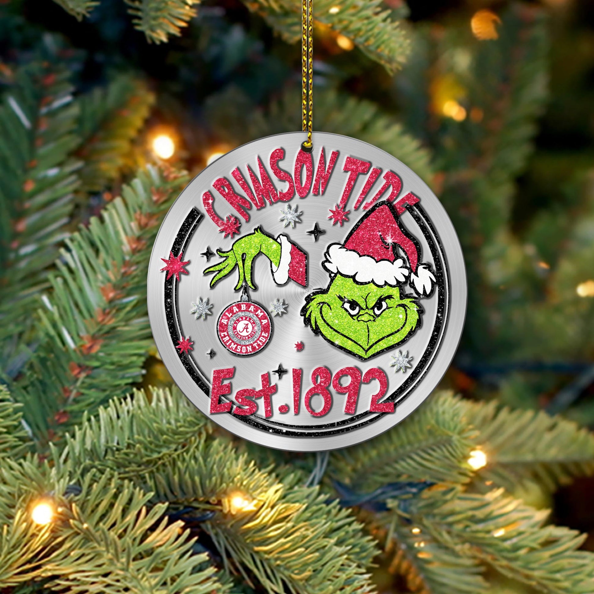 Alabama Crimson Tide Grinch Circle Aluminium Ornament 2 Side Trending New Arrivals H52900 ETUG311023